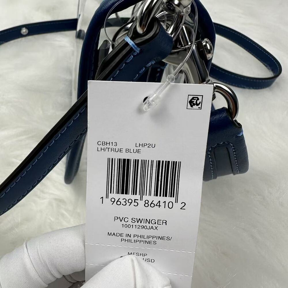 Coach Stadium Swinger Bag In Clear PVC with Dust Bag CBH13 Silver/True Blue NWT - Picture 5 of 11